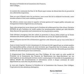 Courrier au Département des Alpes-Maritimes sur la transparence de ses investissements